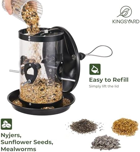 Kingsyard Large Metal Bird Feeder for Outdoors Hanging, Tube Bird Feeders
