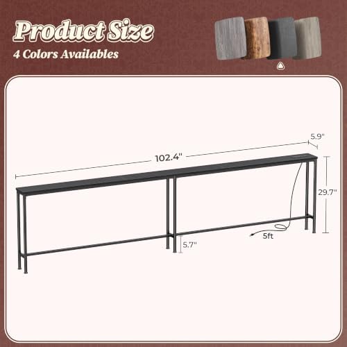 Huuger 102.4 Inch Console Table, Skinny Sofa Table with Charging Station