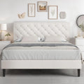 HOMBCK Queen Bed Frame with Adjustable Headboard, White