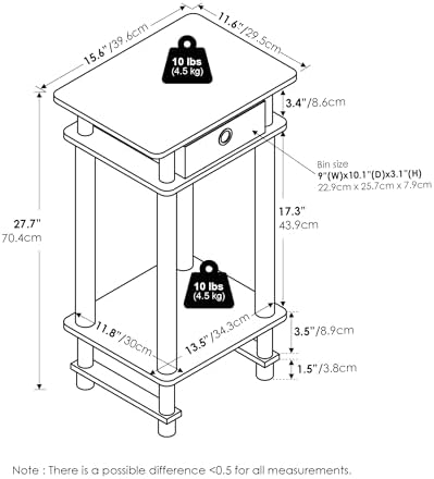 Furinno Modern Toolless 3-Tier Compact Side Table Set of 2, Black Espresso