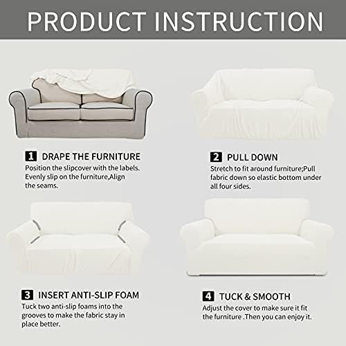 Easy-Going Stretch Oversized Loveseat Couch Covers Washable Cream