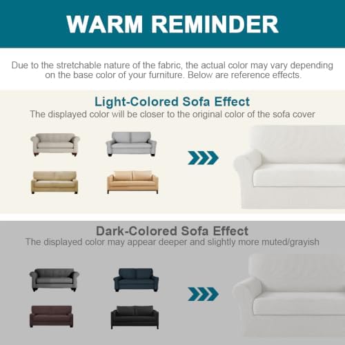 Turquoize Stretch Sofa Slipcover 2 Pieces Sofa Cover Couch Cover for 2 Cushion Couch Washable Furniture Protector Covers with Elastic Bottom Feature Thick Jacquard Fabric (Loveseat, Porcelain White)