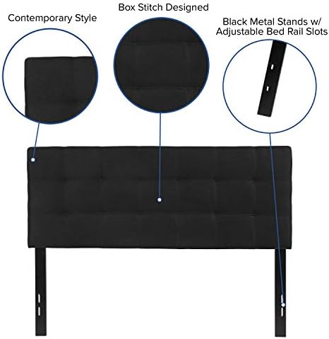 BizChair Quilted Tufted Upholstered Full Size Headboard in Black Fabric