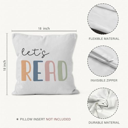 Kids Throw Pillow Covers 18x18, Let's Read Play English Alphabet Rainbow Decorative Pillow Covers for Kids Nursery Reading Corner Room Nook Playroom, Classroom Accent Pillows Cover Set of 4