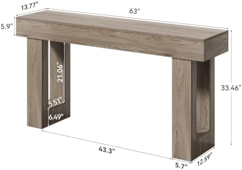 LITTLE TREE 63 Inches Long Sofa Table, Modern Console Table for Entryway, Wooden Sofa Table for Living Room, Behind Couch Table, Rectangle Hallway Foyer Table for Entrance, Grey