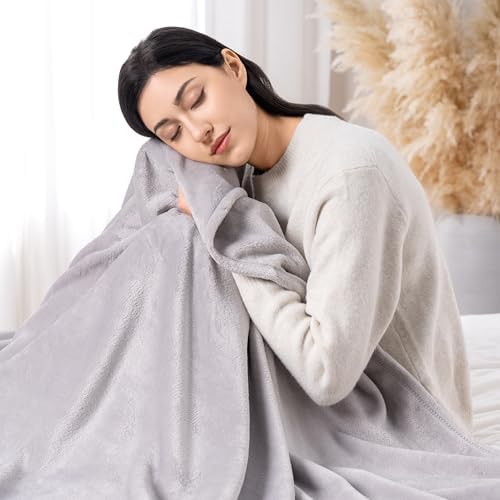 Luxury Fleece Warm Blanket, Soft Lightweight Velvety Plush Blanket for Sofa and Bed, Cozy Comfy for All Seasons(Chateau Grey, 108×90 Inches)
