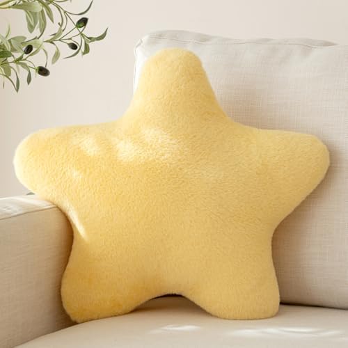 Star Pillow, Decorative Throw Pillow with Plush for Couch, Cute Decor Pillows for Bed, Aesthetic Star Shaped Pillow Fun Cushion for Sofa Living Room (Goose Yellow, 19.6 Inches)