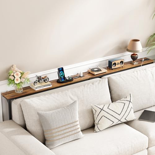 Kitstorack Narrow Console Table Behind Sofa Couch, Design with Adjustable Height (25"-33") & Power Outlets, Small Entryway Table - 5.9" D x39.4 L, Rustic Brown