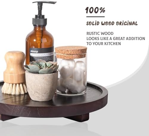 Round Decorative Tray Farmhouse Kitchen Decor Soap Dish, 10" Walnut