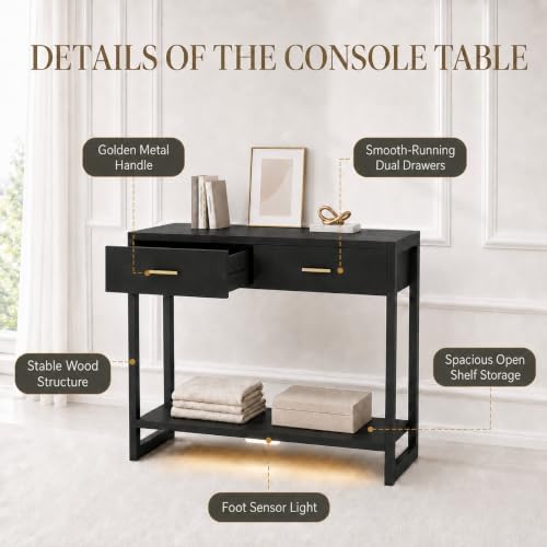 41.3" Modern Entryway Console Table with Foot-Sensor Light, Black