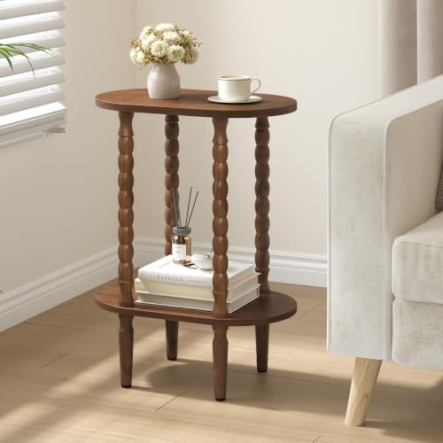 TUTOTAK Narrow Side Table with Solid Wood Legs, Small Oval End Table
