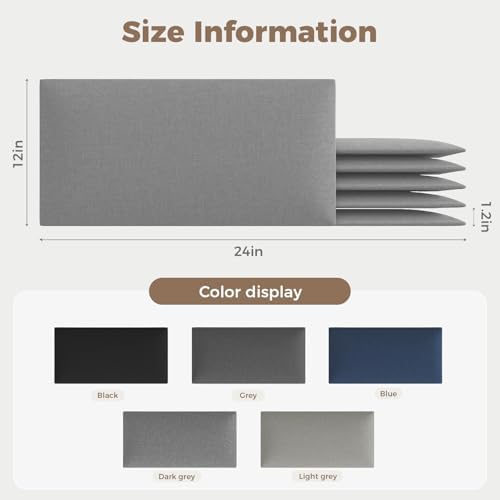 Minimalist Gray Removable Linen Headboard 24x12 Inch 6-Panel Kit - Lightweight Linen Panels for Queen Beds, Renters-Friendly Design