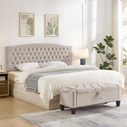 24KF Upholstered Tufted Button Velvet Wall Mounted Headboard,Comfortable Fashional Headboard King/CA King Size, 6058-K-Taupe
