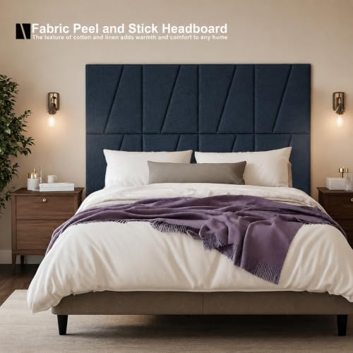 Peel and Stick Headboard Panels for Bed，Soft Padded Fabric Noise-Reducing Panels with Modern Stylish Design for Bedroom Decor (Dark Blue, King)