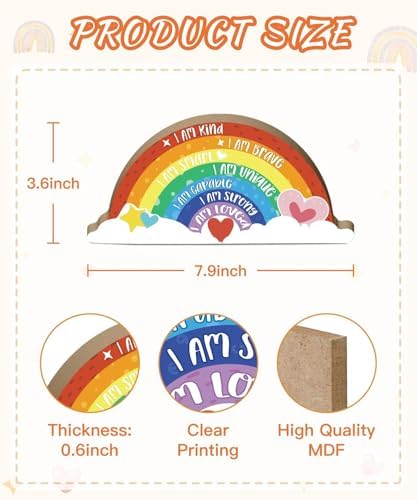 Putuo Decor Inspirational Nursery Decor, Boho Rainbow Wooden Tabletop Decor, Positive Affirmations Wooden Ornament for Room Classroom Shelf Desk Home Space