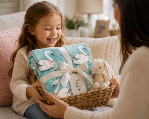 Soft Fleece Throw Blanket, Farmhouse Elegant White Swans Aqua, 50x70