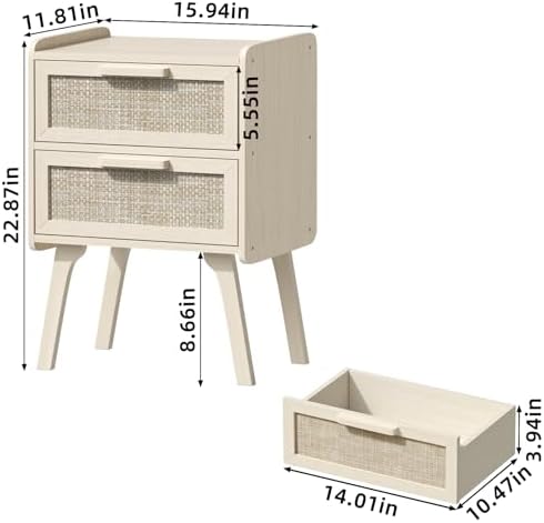 Lerliuo Rattan Nightstands Set of 2 for Bedroom, 2 Drawers