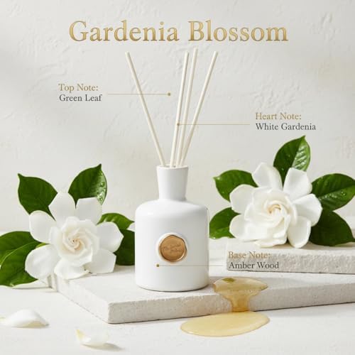 Gardenia Reed Diffuser Set for Home, Natural Essential Oil Fragrance