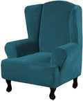 H.VERSAILTEX Wingback Chair Covers Velvet Plush Wing Chair Slipcover 1 Piece High Stretch Wing Back Chair Slipcovers Sofa Cover Furniture Cover with Elastic Bottom, Deep Teal