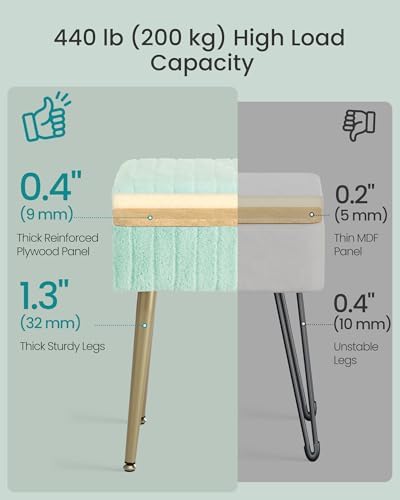 SONGMICS Vanity Stool Chair with Storage, Metal Legs, Max. Load 440 lb