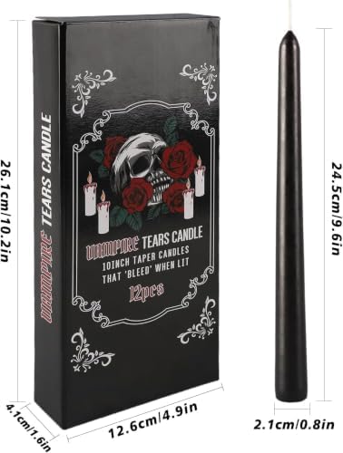 12PCS 10-Inch Black Bleeding Taper Candles,Vampire Tears Taper Candles- Unscented Ideal for Halloween, Christmas, Rituals, and Themed Party Decor