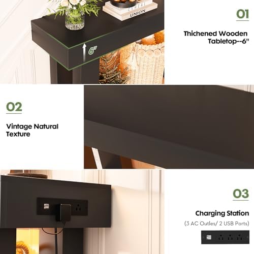 Unikito 39" Entry Table with Sensor Light & AC Outlets with USB-C Ports