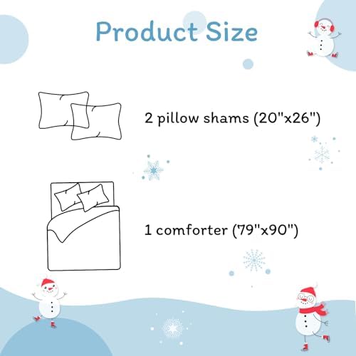 JSD 3 Piece Blue Snowman Snowflakes Kids Christmas Comforter Set Full Size
