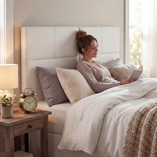 HAOBO Home Upholstered King Headboard Only, Modern Faux Leather Panel Beige