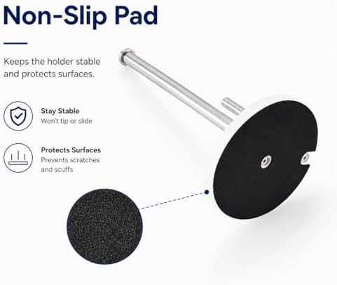 Chrome Paper Towel Holder for Kitchen Countertop, 304 Stainless Steel Roll Dispenser with White Engineered Marble Weighted Base, Freestanding Paper Towel Stand for Standard Rolls