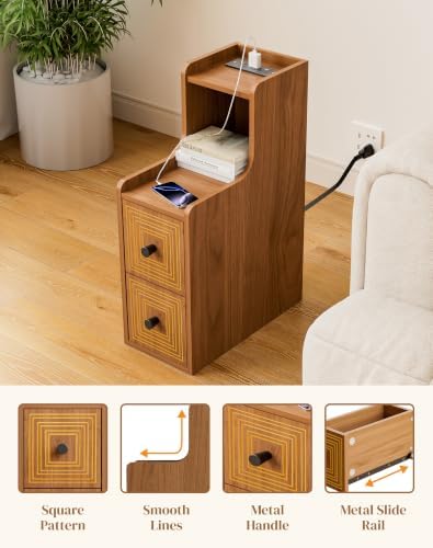 Narrow End Table Set of 2 with Charging Station