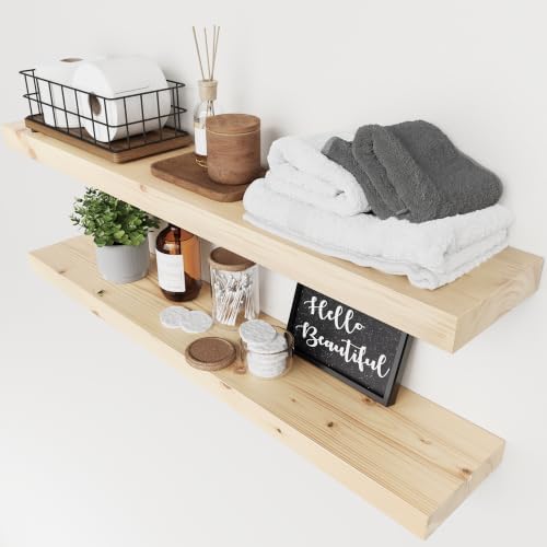Solid Wood Floating Shelves for Wall 36 inch Long, Natural Wooden Shelf