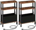 CHOEZON Set of 2 End Tables with Charging Station, Narrow Side Table for Small Spaces, Slim Nightstand with Basket, Skinny Bedside Table, for Living Room, Bedroom, Rustic Brown and Black TBZ07UP2BF