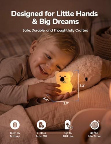Slumber Pal, Koala Silicone Squishy Night Light for Kids, Cute Night Lamp