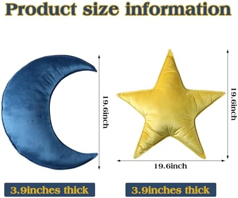 Beeveer 2 Pcs Moon Star Pillow for Kids, Soft Velvet Nursery Decor