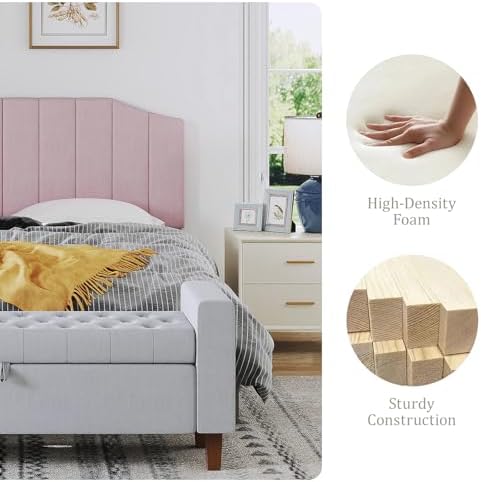 Furpopup Velvet King Size Headboard Only, Wall and Bed Frame Mount, Pink