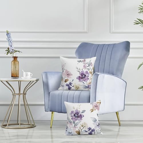 Bonhause Watercolor Floral Throw Pillow Covers 18 x 18 Inch Purple Pink
