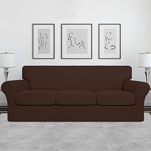 Easy-Going 4 Pieces Stretch Sofa Cover for 3 Cushion Couch Washable