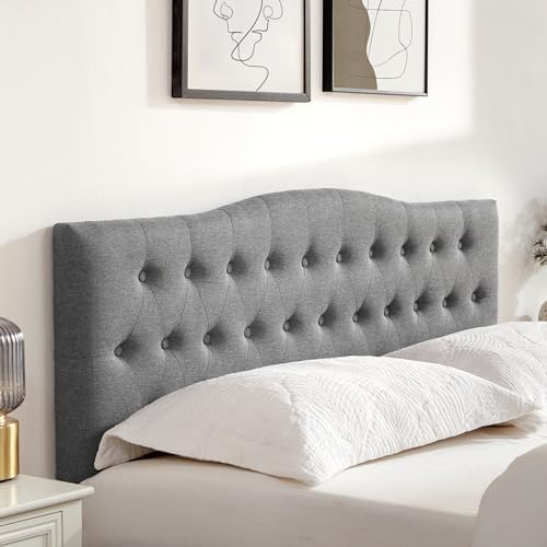 Tufted Headboard California King Size, Sturdy Solid Wood Head Board, Gray