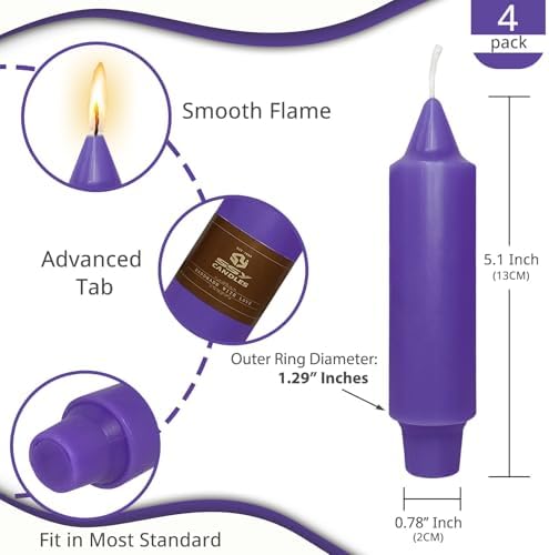 NJAO HOO Purple Advent Short Taper Candle 5 Inch Halloween Candlesticks Unscented Dripless Tapered Candle Set for Home Decor Party Dinner Candles, 4 Pack