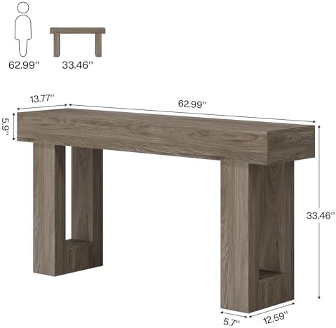 Tribesigns 63-Inch Long Console Table, Wooden Rectangular Sofa Table Behind The Couch, Farmhouse Entryway Table for Entrance, Hallway, Living Room (Grey)