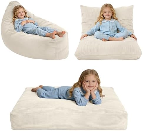3-in-1 Kids Bean Bag Chair, Convertible Floor Cushion