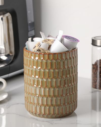 Utensil Holder, 7.5" + 5.3" Ceramic Kitchen Utensil Holder, Green