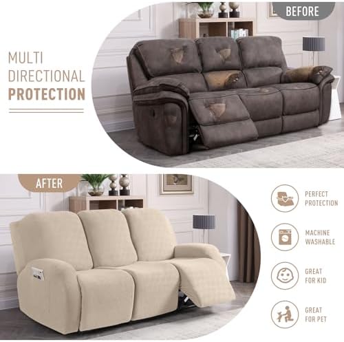KinCam Recliner Sofa Covers, Stretch Reclining Cover, Vanilla