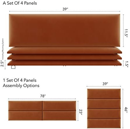 VANT Upholstered Headboard Panels, King/Twin, Velvet Rust