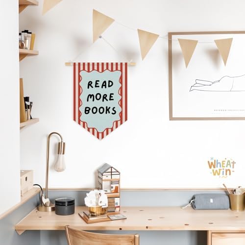 Classroom Reading Nook Decor, Read More Books Pennant Flag for Reading Corner Classroom Library 15x11 Inch - Retro