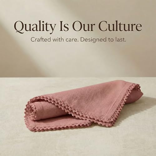 ACCENTHOME Blush Cloth Napkins Set of 12 18x18 inch Cotton Linen Dinner Napkins - Washable Soft Premium Hotel Quality Reusable Napkins Perfect Table Napkins for Family Dinners, Weddings & Everyday Use