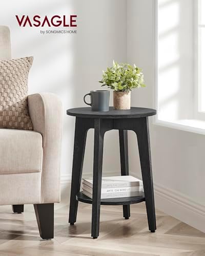 VASAGLE Round Side Table with Lower Shelf, End Table for Small Spaces