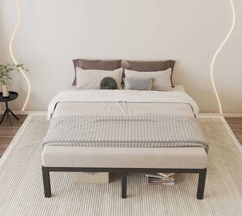 14 Inch Queen Size Bed Frame with Wood Slats & 4 Mattress Baffles
