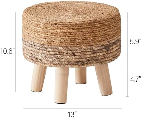 Cpintltr Ottoman Outdoor Sea Grass Stool Poufs Hand Woven Round Foot Stool for Sofa Desk Soft Step Stool Padded Foot Rest Multiple Colors Decorative Furniture Natural/Brown