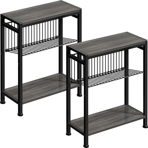 Narrow Side Table Set of 2, 3-Tier End Table, Small Nightstand